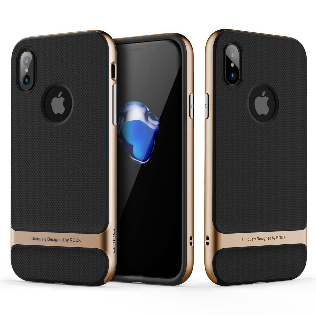 Royce Series By Rock Dual Layer Thin & Slim Shockproof Case for iPhone X - Black/Gold