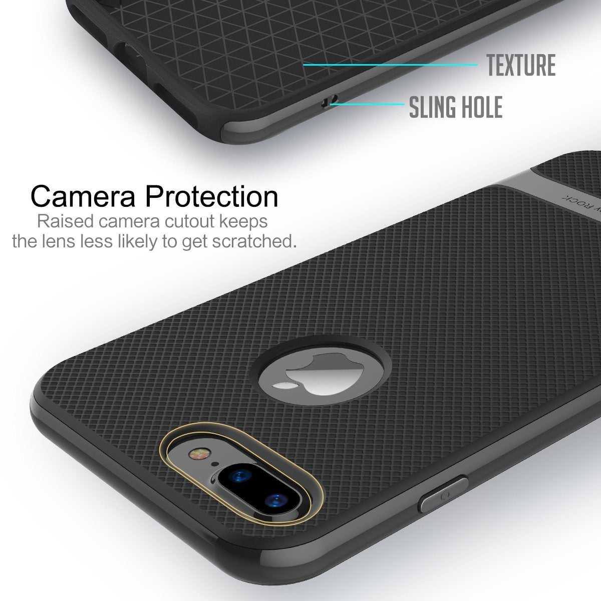 Royce Series By Rock Dual Layer Thin & Slim Shockproof Case for iPhone 7 Plus - Black