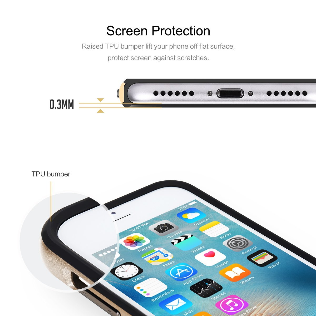 Royce Series By Rock Dual Layer Thin & Slim Shockproof Case for iPhone 7 Plus - Black/Gold