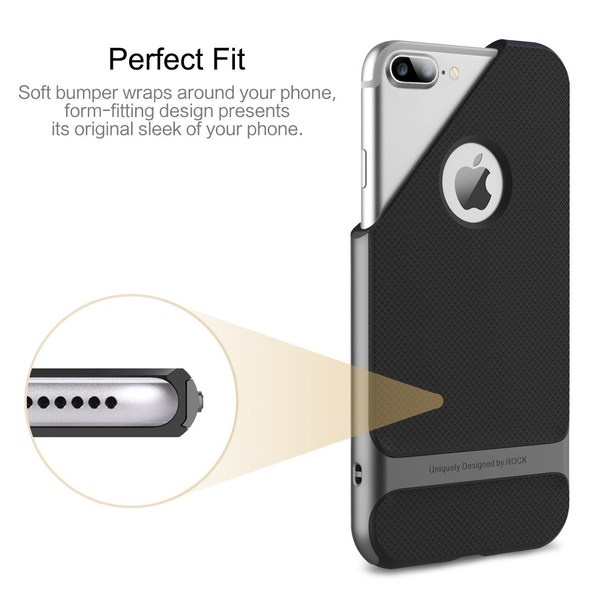 Royce Series By Rock Dual Layer Thin & Slim Shockproof Case for iPhone 7 Plus - Black/Gray