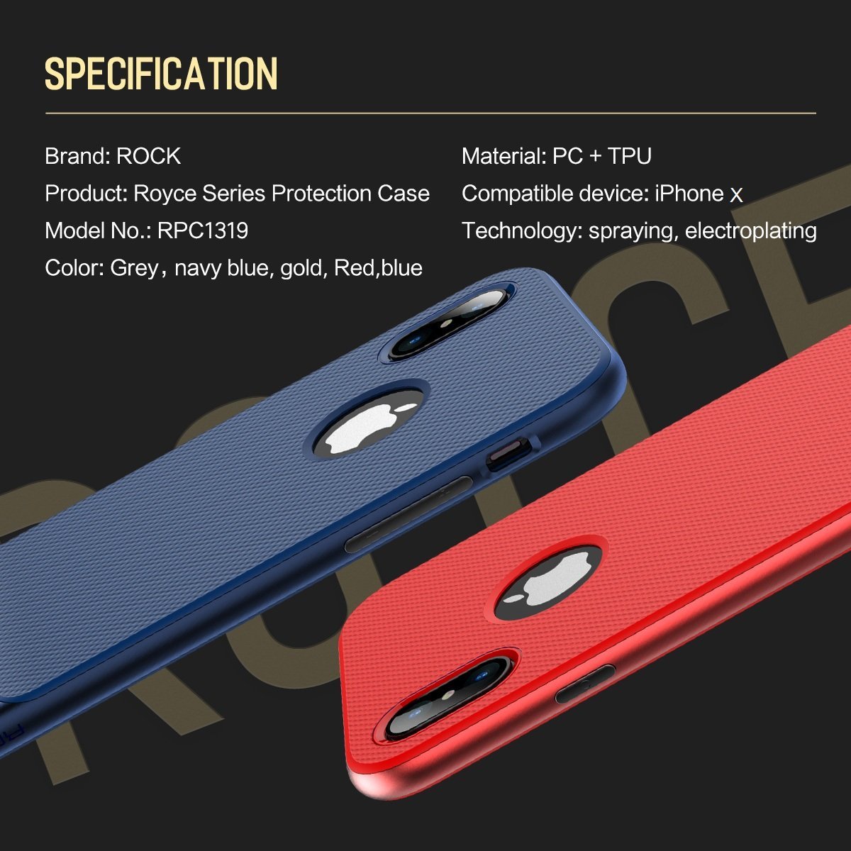 Royce Series By Rock Dual Layer Thin &amp; Slim Shockproof Case for iPhone X - Blue