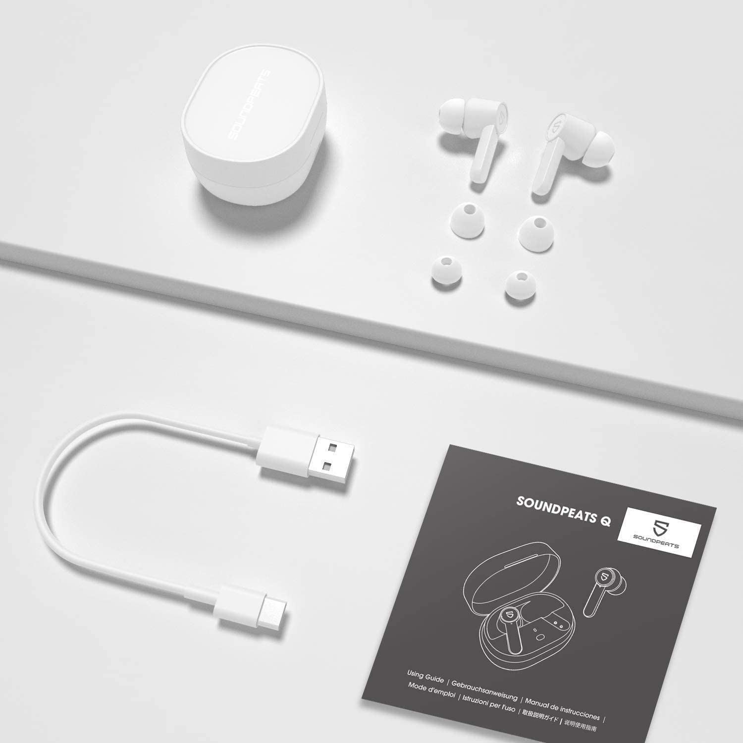 SoundPEATS Q TWS Earbuds, 4 Mics, Wireless Charging, Touch Control - White