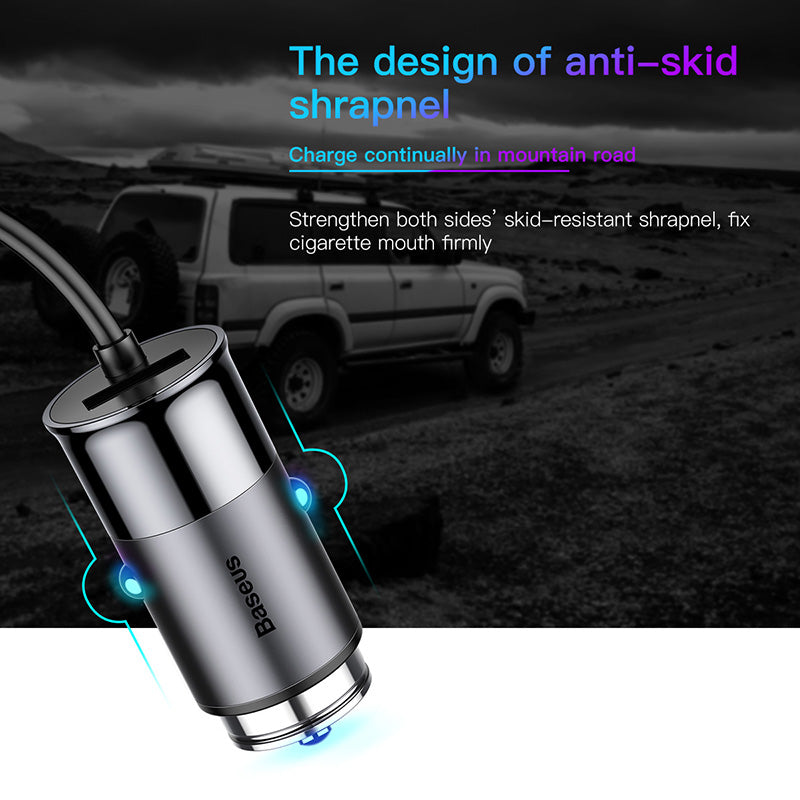 Baseus Enjoy Together 2-in-1 Car Charger &amp; Cable for iP/USB-C - Black