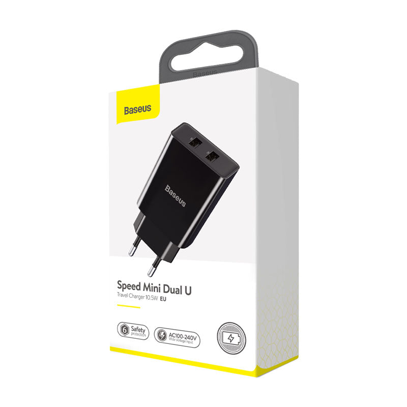 Baseus Speed Mini Dual USB Charger 10.5W - Black