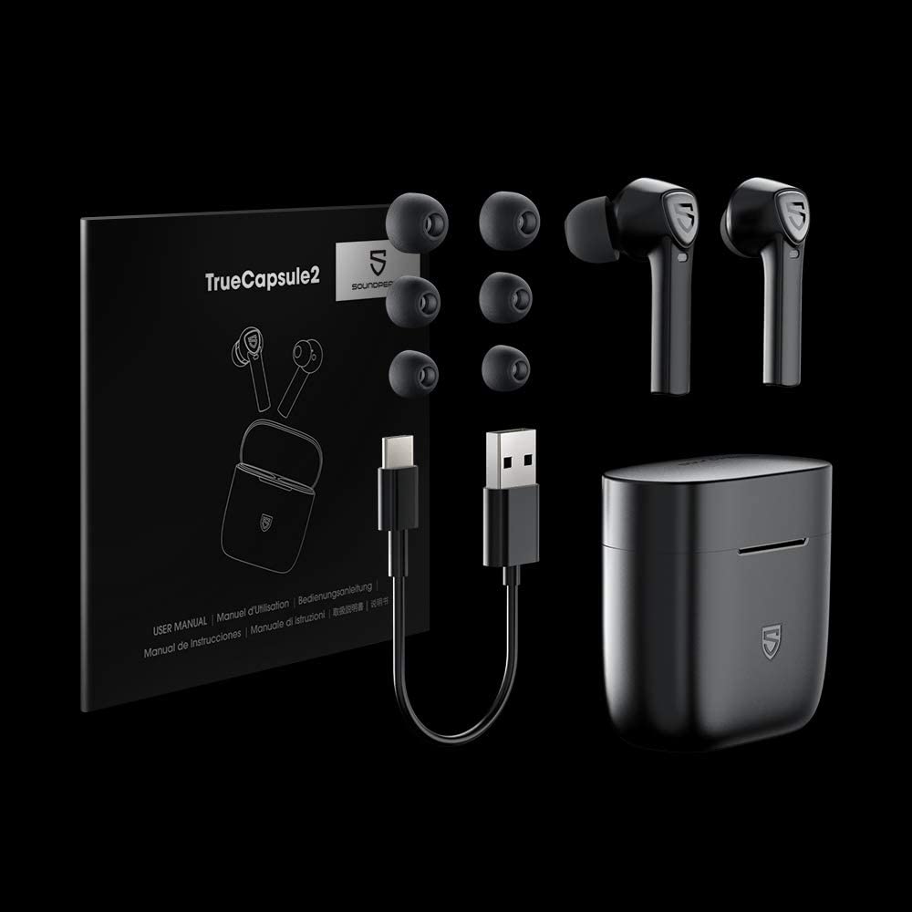 SoundPEATS TrueCapsule 2 TWS Earbuds, 4Mics, IPX5 QC3020 Chip - Black