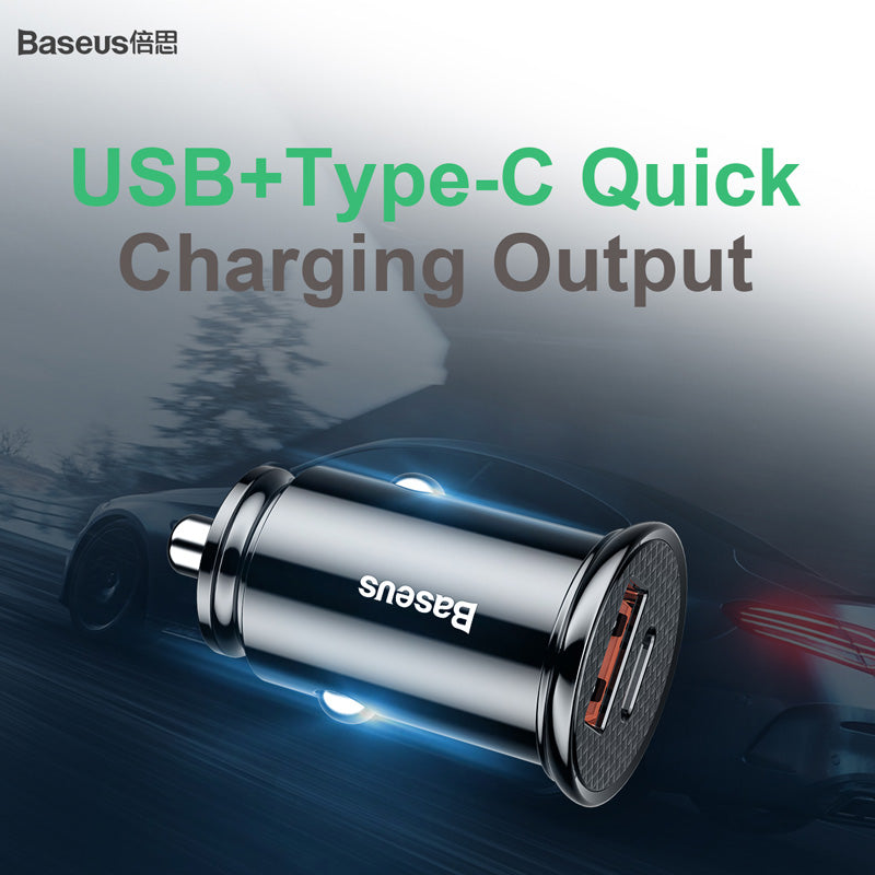 Baseus Circular Car Adapter USB + PD 30W Fast Charging QC3.0 QC4.0