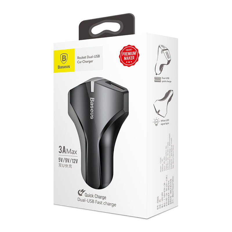 Baseus Small Rocket QC3.0 Dual-USB Car Charger Black