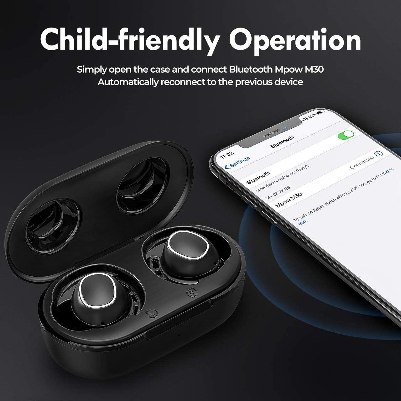 Mpow M30 TWS Immersive Bass, IPX8 Waterproof, up to 5h - Black