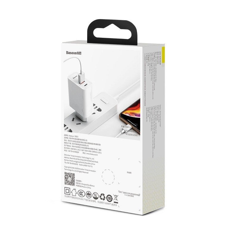 Baseus Speed PPS 30W/5A Type-C PD + USB Q3.0 Fast Charger | White