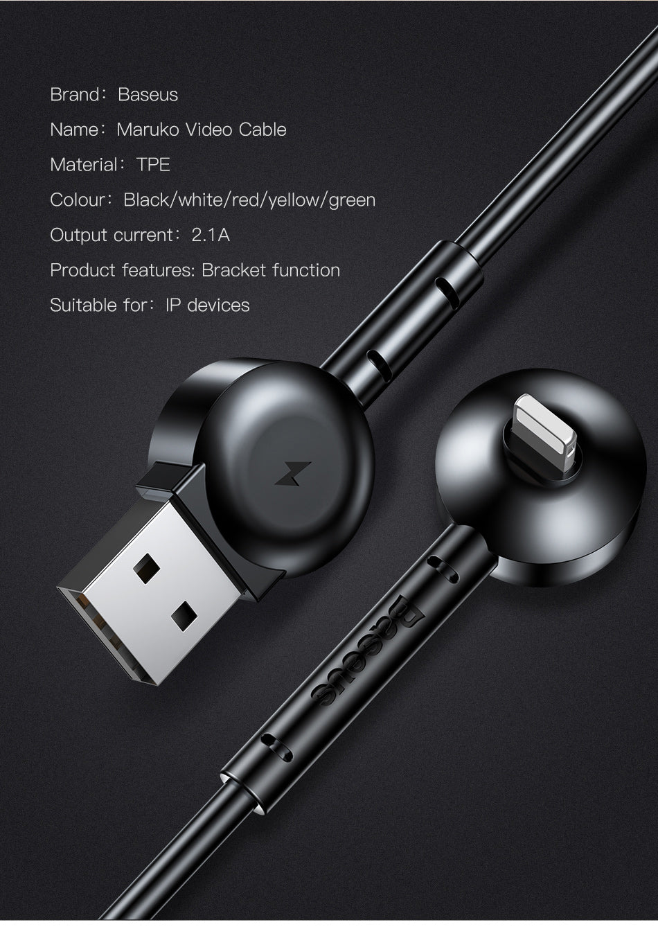 Maruko By Baseus lightning Video Cable Black