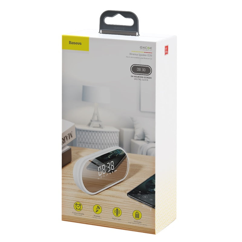 Baseus Encok E09 Wireless Speaker, Alarm, FM Radio White