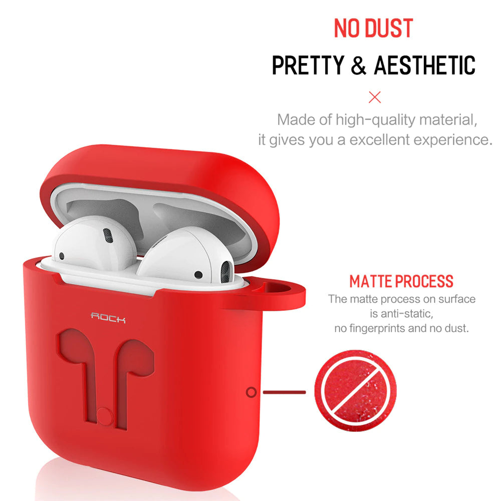 Rock AirPods Silicone Case + Anti Lost Strap, Anti Shocks Red
