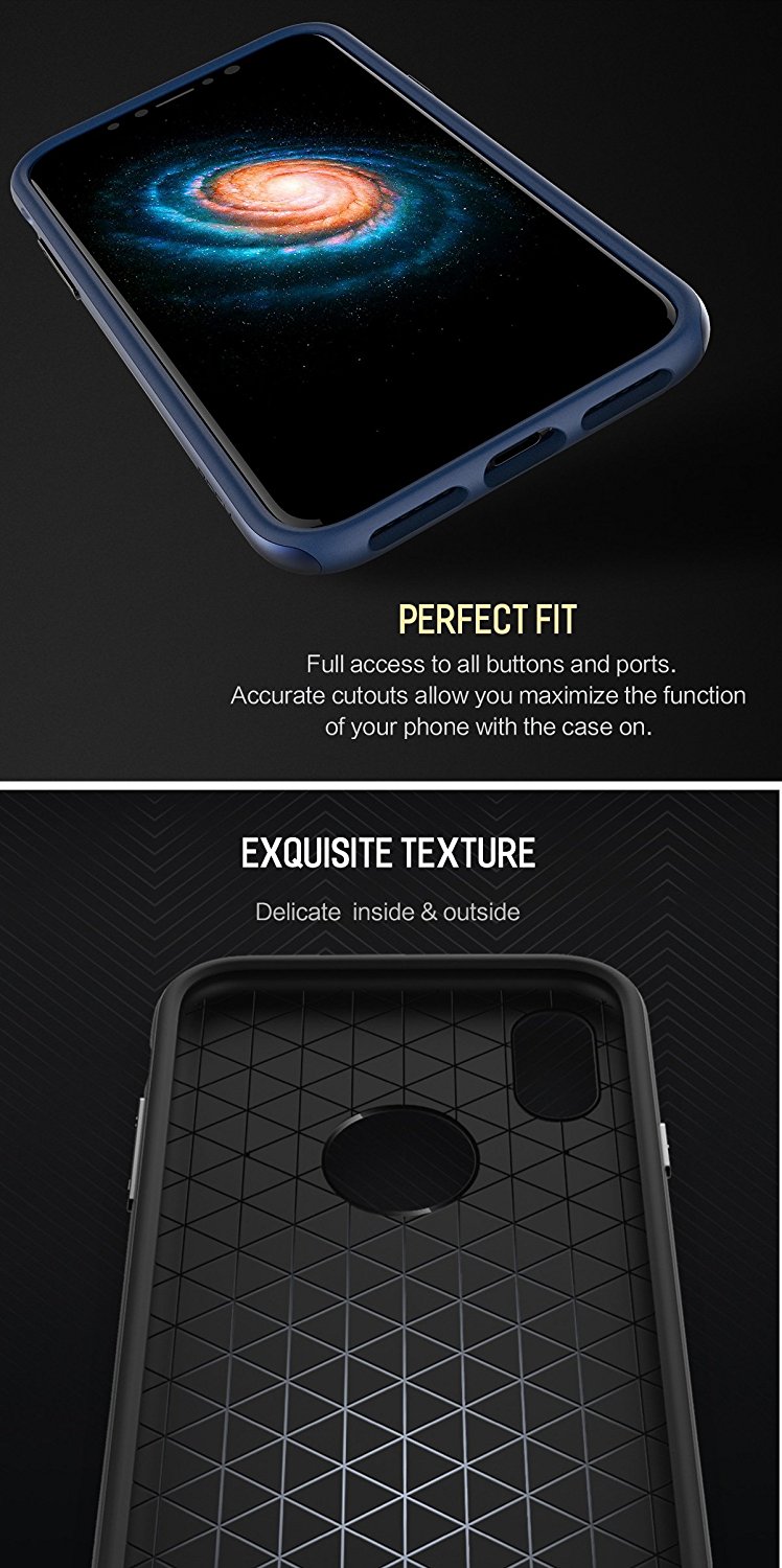 Royce Series By Rock Dual Layer Thin &amp; Slim Shockproof Case for iPhone X - Black/Gray