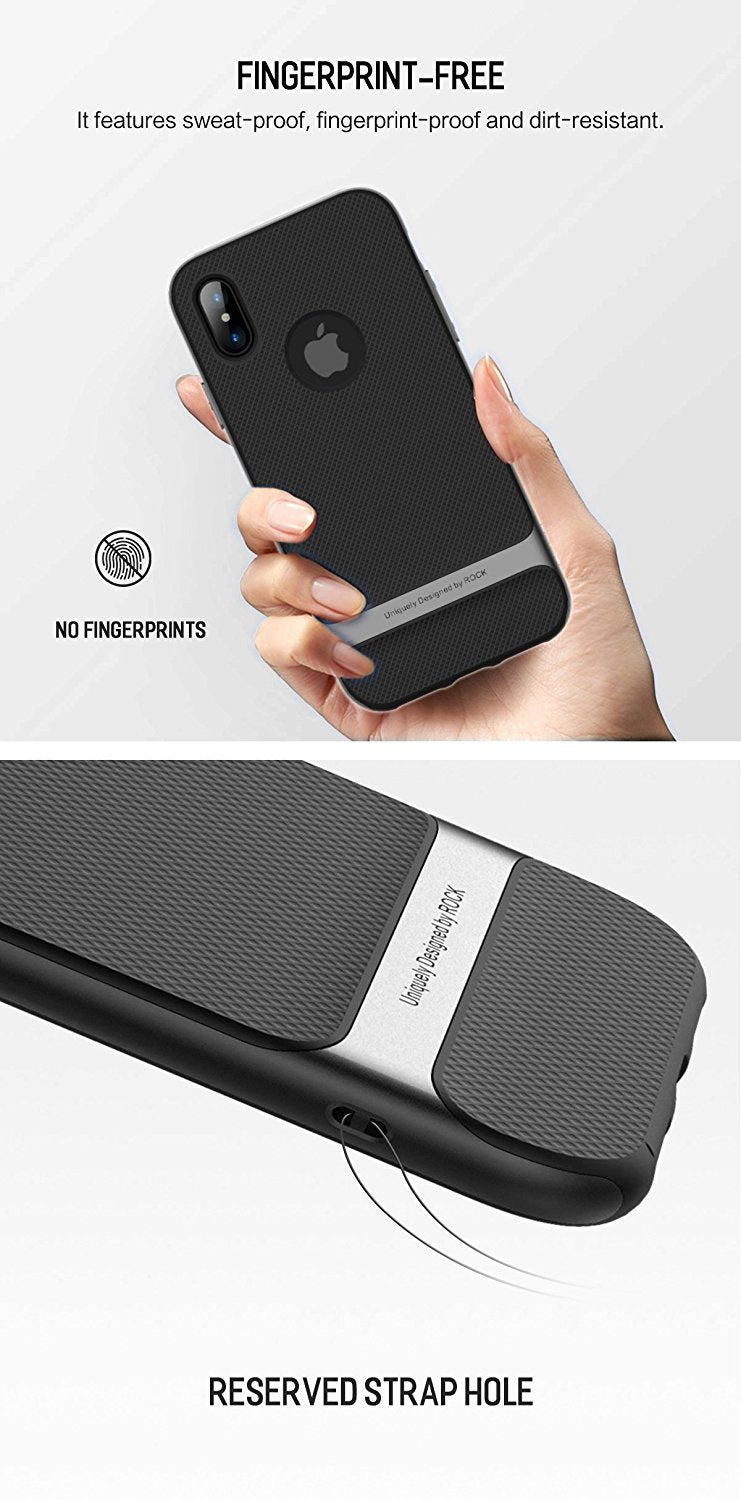 Royce Series By Rock Dual Layer Thin &amp; Slim Shockproof Case for iPhone X - Black/Gray