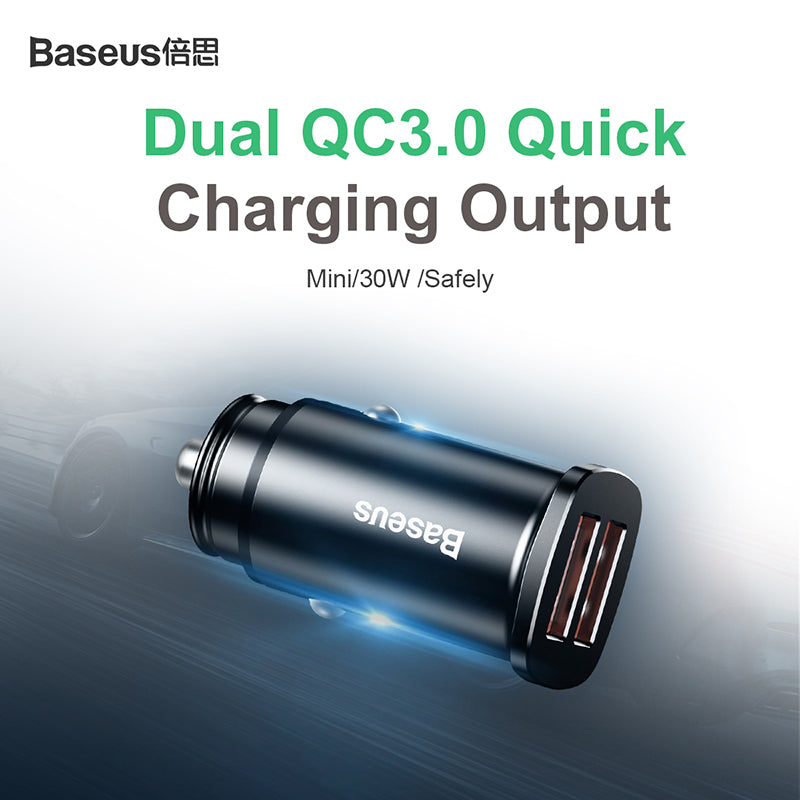Baseus Square Metal Car Adapter Dual USB Quick Charge 3.0 (30W)