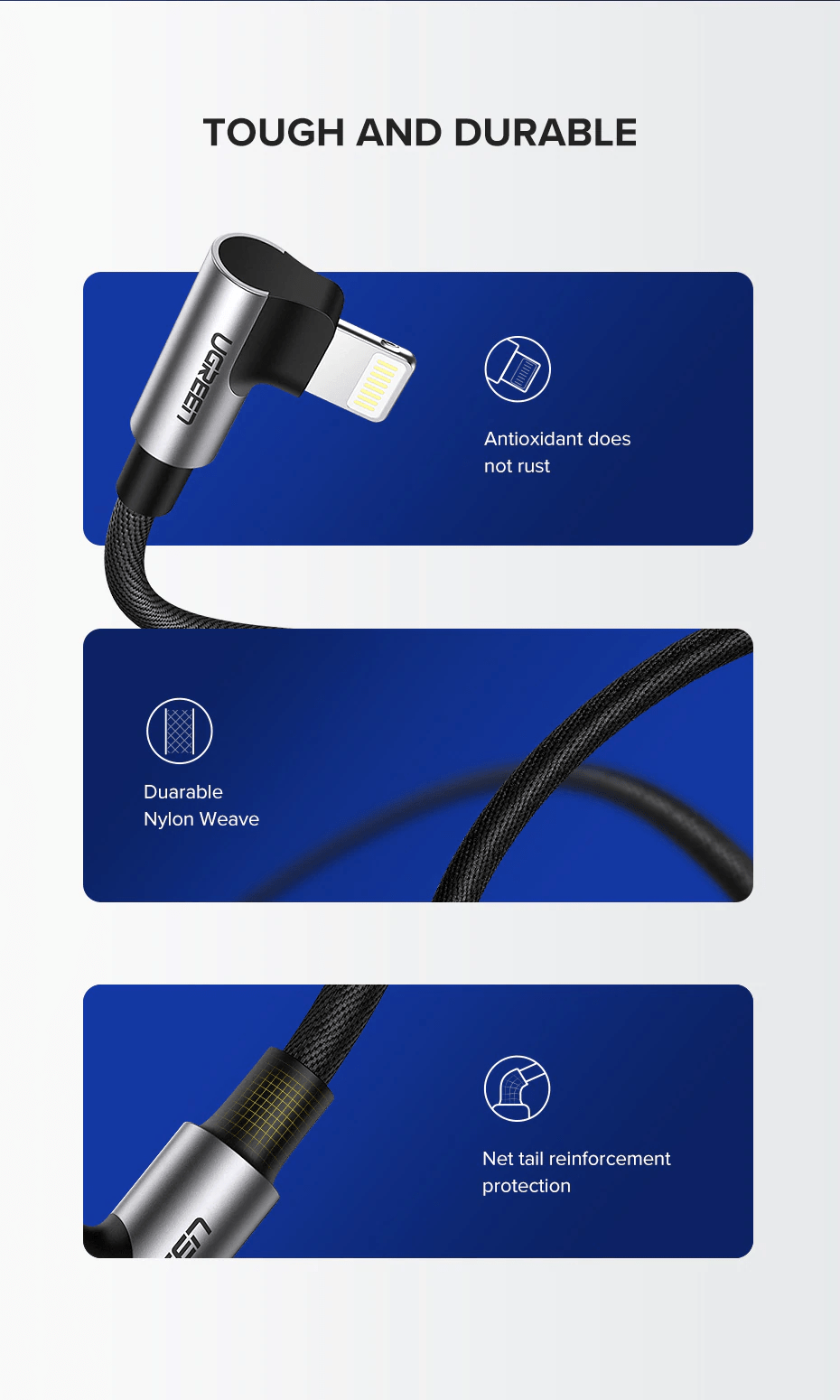 90 Angle Anti Cut MFI Certified Lightning Cable By Ugreen Gray