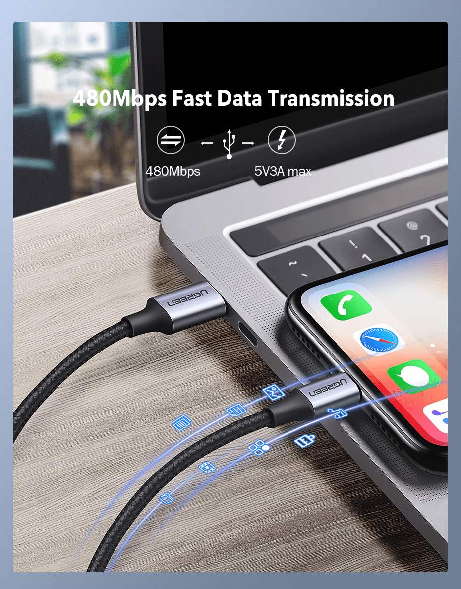 Nylon PD Anti Cut MFI Certified Lightning To Type-c By Ugreen Black