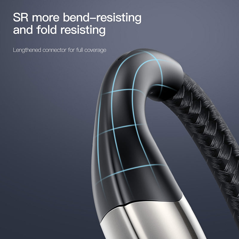 Black luminous nylon cable by Smartkoshk, cut-resistant and durable horizontal cable with LED glow, ideal for secure connections.