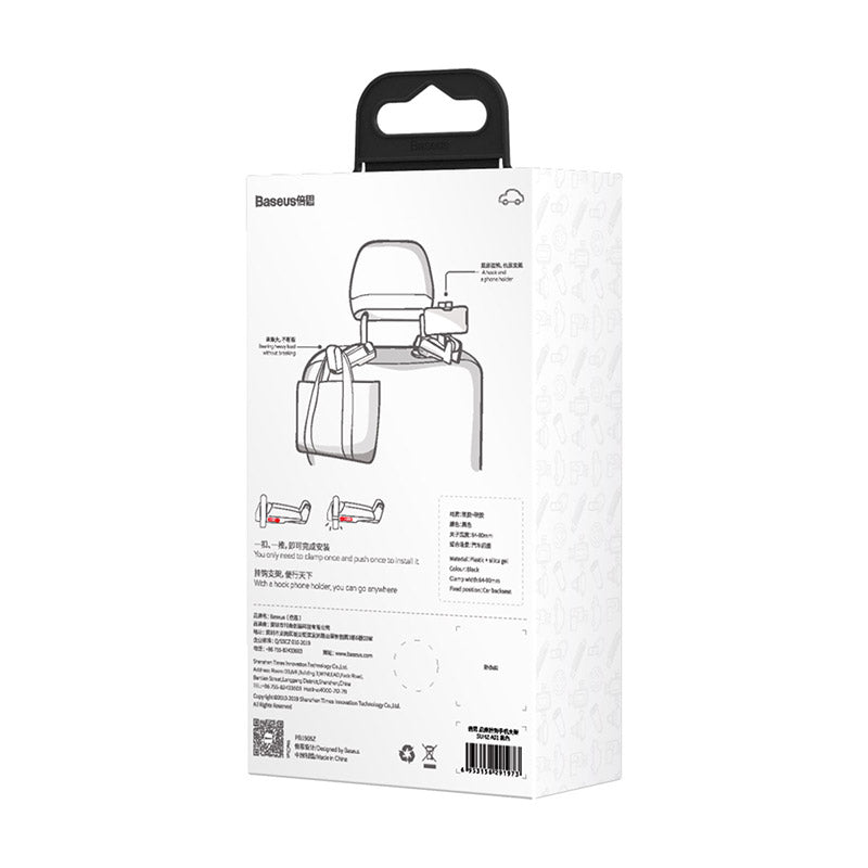 Baseus Backseat Vehicle Phone Holder Hook Black