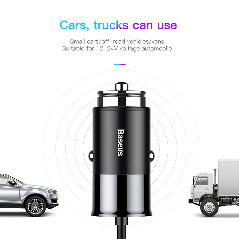 Baseus Enjoy Together 2-in-1 Car Charger &amp; Cable for iP/USB-C - Black