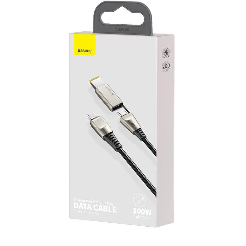 Baseus Flash Series 2 in 1 Cable Type-C to C+DC Square Head 100W 2m Black