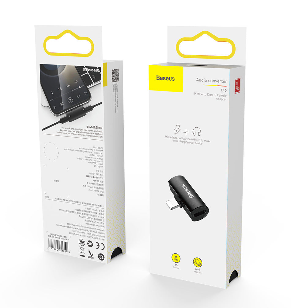 Baseus L46 iPhone Converter to Dual iP Female Adapter Blue