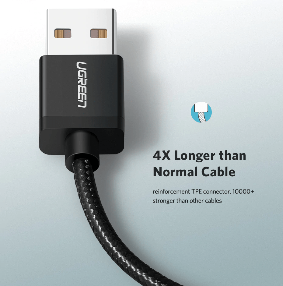 Nylon Braid Anti Cut MFI Certified Lightning Cable By Ugreen Silver