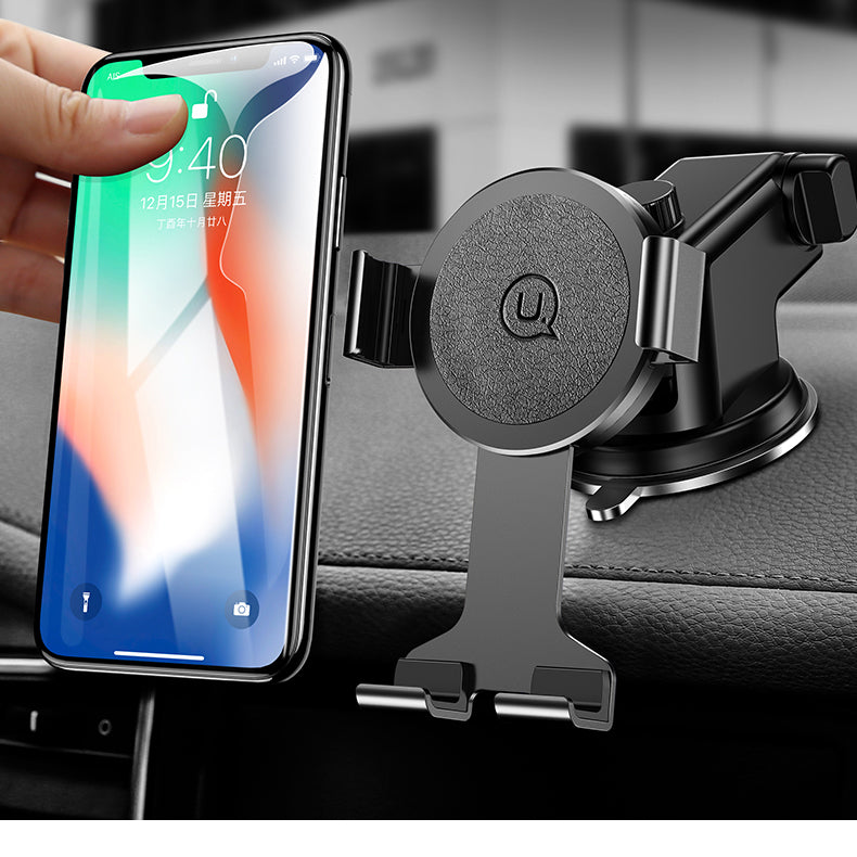 Blue USAMS dashboard car phone holder with 360 rotation suction mount, designed by Smartkoshk for secure smartphone placement.
