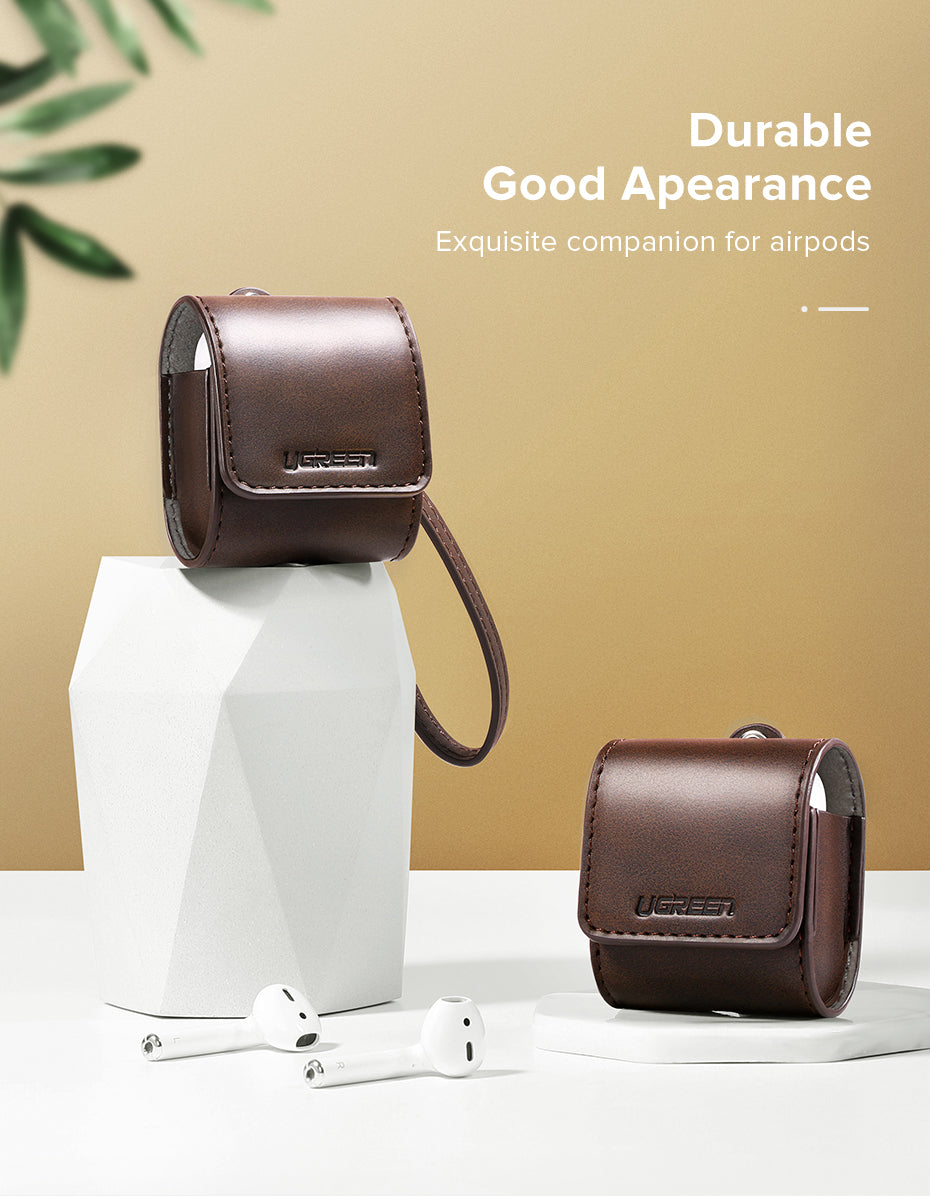 Ugreen AirPods Magnetic Leather Case With Pothook Brown