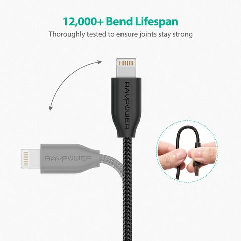 Ravpower Rp-CB012 كابل ايفون معتمدMFI مقاوم للقطع طول 120سم اسود