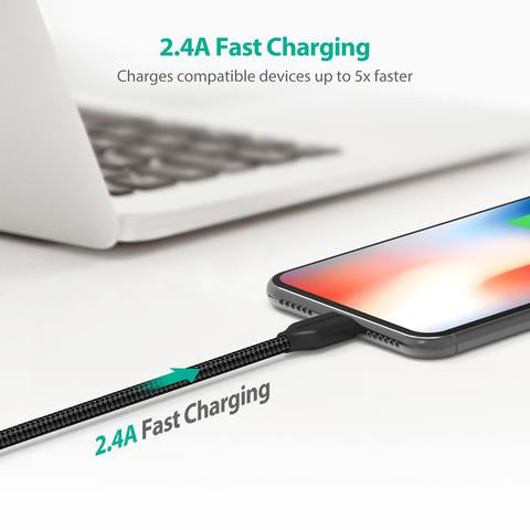 Ravpower Rp-CB012 كابل ايفون معتمدMFI مقاوم للقطع طول 120سم اسود