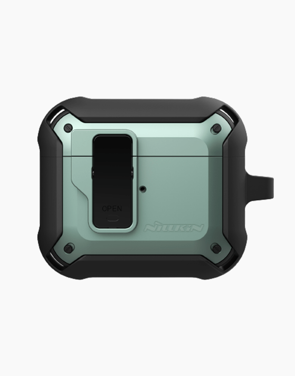 Nillkin Bounce case for AirPods 3, anti-shock protective cover with hook, designed for AirPods Pro, in black.