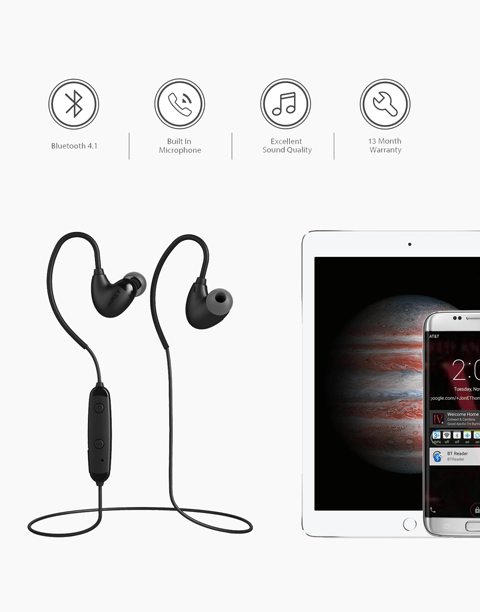 Smartkoshk Aukey EP-B16 Bluetooth sport earbuds with black sweat-resistant design and comfortable fit, ideal for active use.