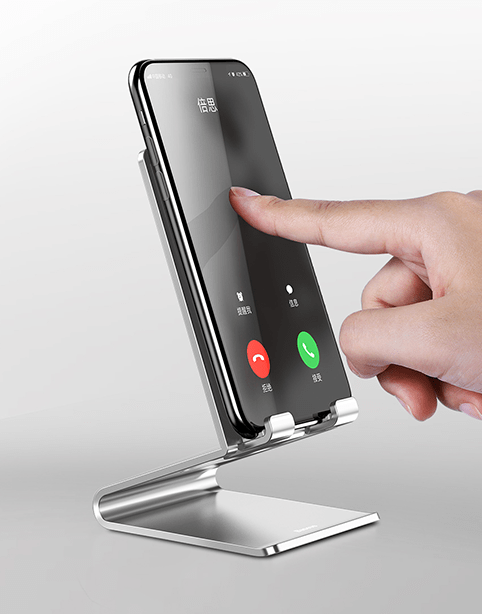 Baseus aluminum desktop bracket with glass back in silver, showcasing a sleek design for efficient device support.