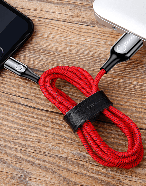 C-shaped By Baseus Light Intelligent Power-off Cable For iPhone Red