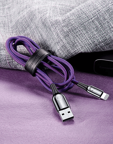 C-shaped By Baseus Light Intelligent Power-off Cable For iPhone Purple