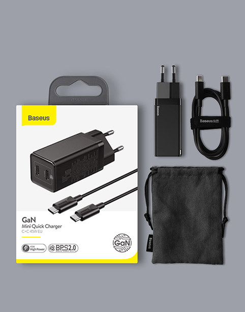 Baseus GaN2 Quick Charger 45W With Mini Cable USB-C 60W - Black