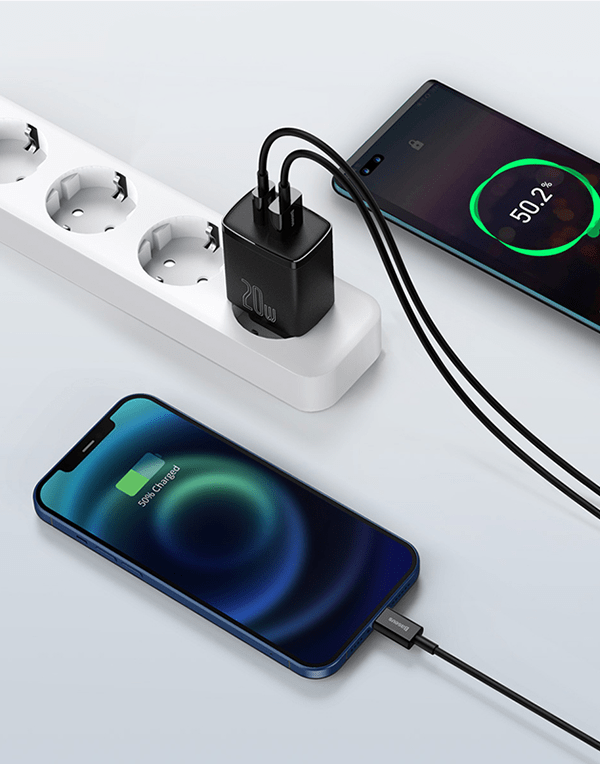 Baseus Super Si Pro fast charger with dual ports, PD and QC, 30W power output, compact design, EU plug for Egypt