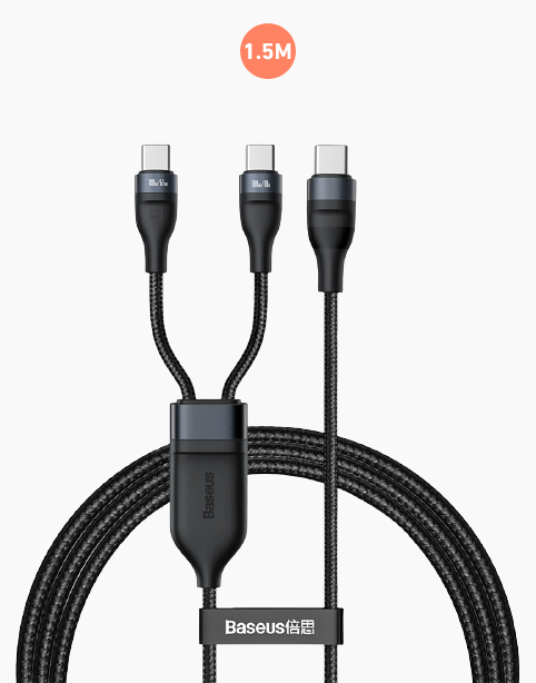 Baseus Flash Series 2 in 1 Fast Cable Type-C to C+C 100W 1.5m Black