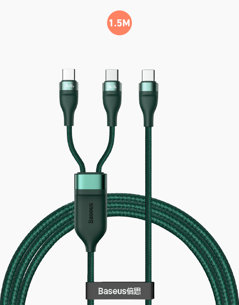 Baseus Flash Series 2 in 1 Fast Cable Type-C to C+C 100W 1.5m Green