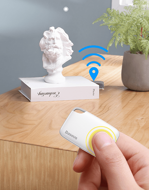 Pink Baseus Intelligent T2 Ropetype anti-loss device with keyring attachment for tracking and preventing loss of valuables.