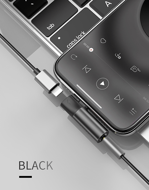 Baseus L43 iPhone Converter to iP &amp; 3.5mm audio jack Black