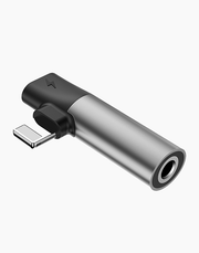 Baseus L43 iPhone Lightning converter in silver with 3.5mm audio jack for seamless audio connection to iPhone.