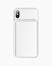 White Baseus Liquid Silicone Smart Power Case with 3300mAh battery for iPhone X/XS, shown from the back.
