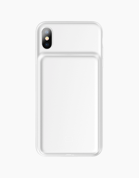 White Baseus Liquid Silicone Smart Power Case with 3300mAh battery for iPhone X/XS, shown from the back.