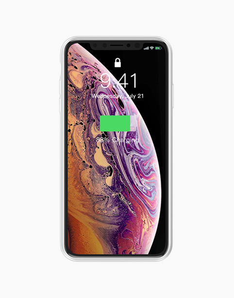 White Baseus Liquid Silicone Smart Power Case for iPhone X/XS with 3300mAh battery, shown from the back.