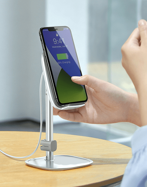 Baseus Literary Youth Desktop Bracket Fast Wireless Charging 15w Silver