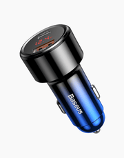 Magic PPS شاحن سيارة ميتال بشاشة ديجيتال 45W بمخرجين USB + PD ازرق تدريجى