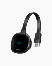 Baseus Meteorite Shimmer wireless display adapter in black showing its sleek design and connection ports.