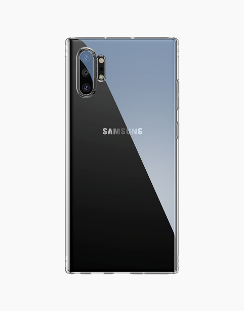 Transparent Baseus Simple Series TPU case for Samsung Galaxy Note 10+ showing clear design and anti-fall protection features.